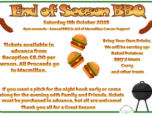 11th October - End of Season Charity BBQ! In Aid of Macmillan Cancer Support
