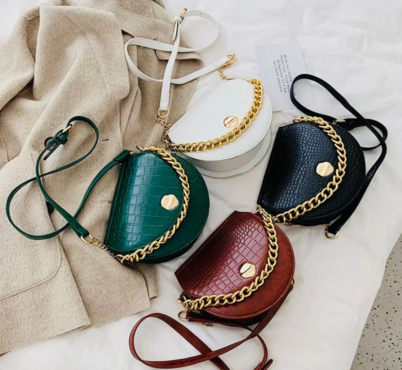 Thumbnail: The Croco Saddle Bag: Green