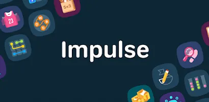 The image features the word "Impulse" centered on a dark background, surrounded by colorful app icons, such as a shirt and gold blocks.