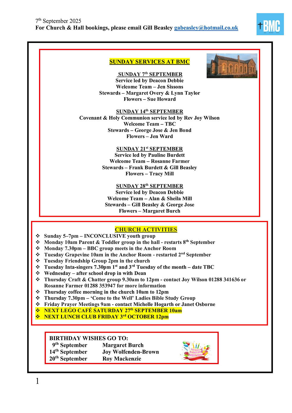 BMC Newsletter 7th September 2025