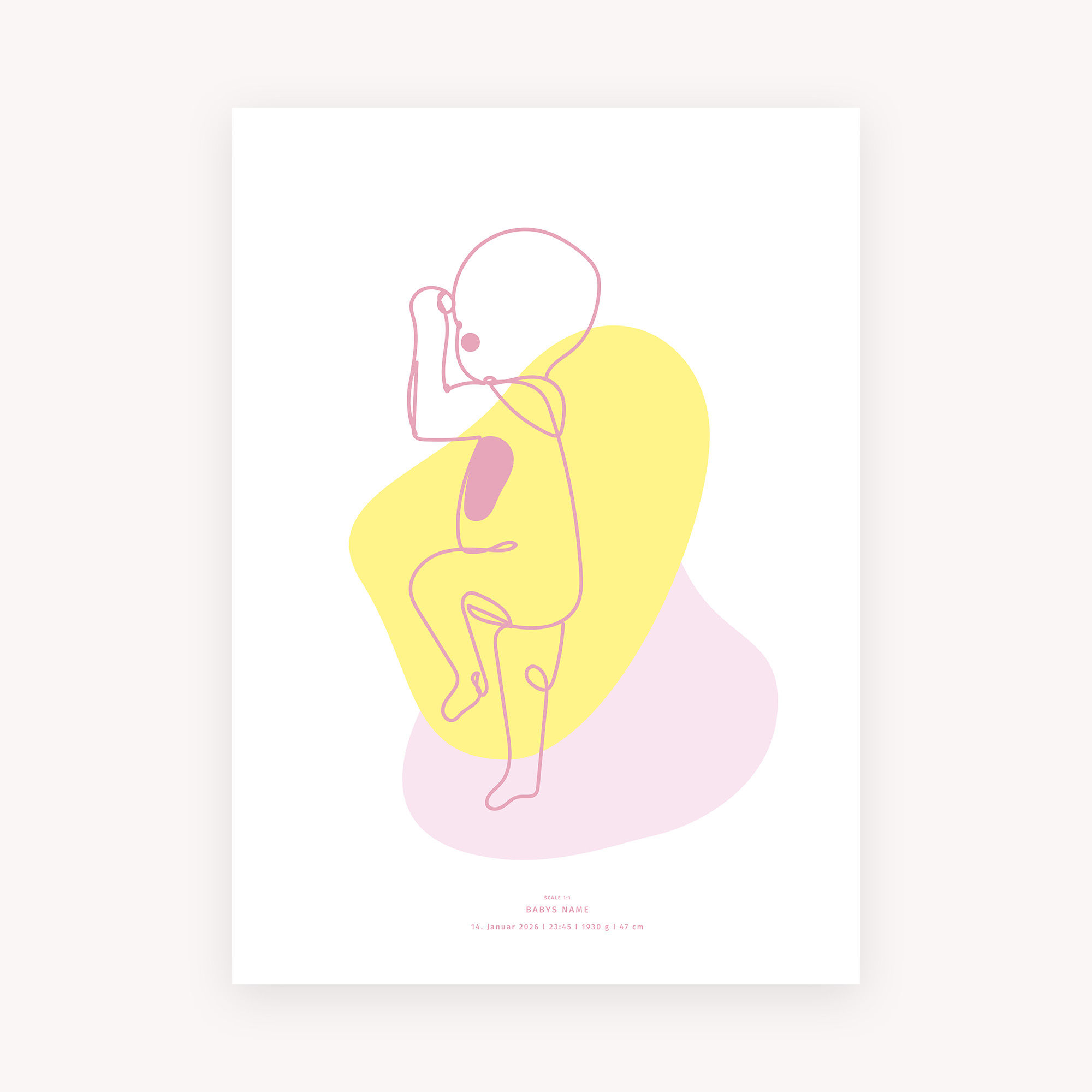Geburtsposter Gelb Rosa