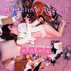 Album cover for Madeline Rosene - Raised On Porn, showing Madeline Rosene among guitars and magazines, fully crafted by Bob Varo as recording engineer, guitarist, producer, mixing engineer, mastering engineer, and multi-instrumentalist.