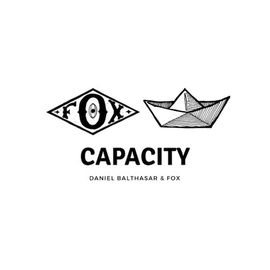 Album cover for Daniel Balthasar & Fox - Capacity, showing a "FOX" logo and paper boat, with recording and audio assistance by Bob Varo at DAFT Studio, Malmédy, Belgium.