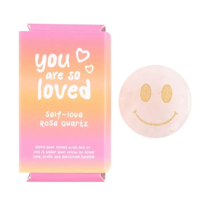 Thumbnail: You Are Loved Rose Quartz Happy Face Krystal 