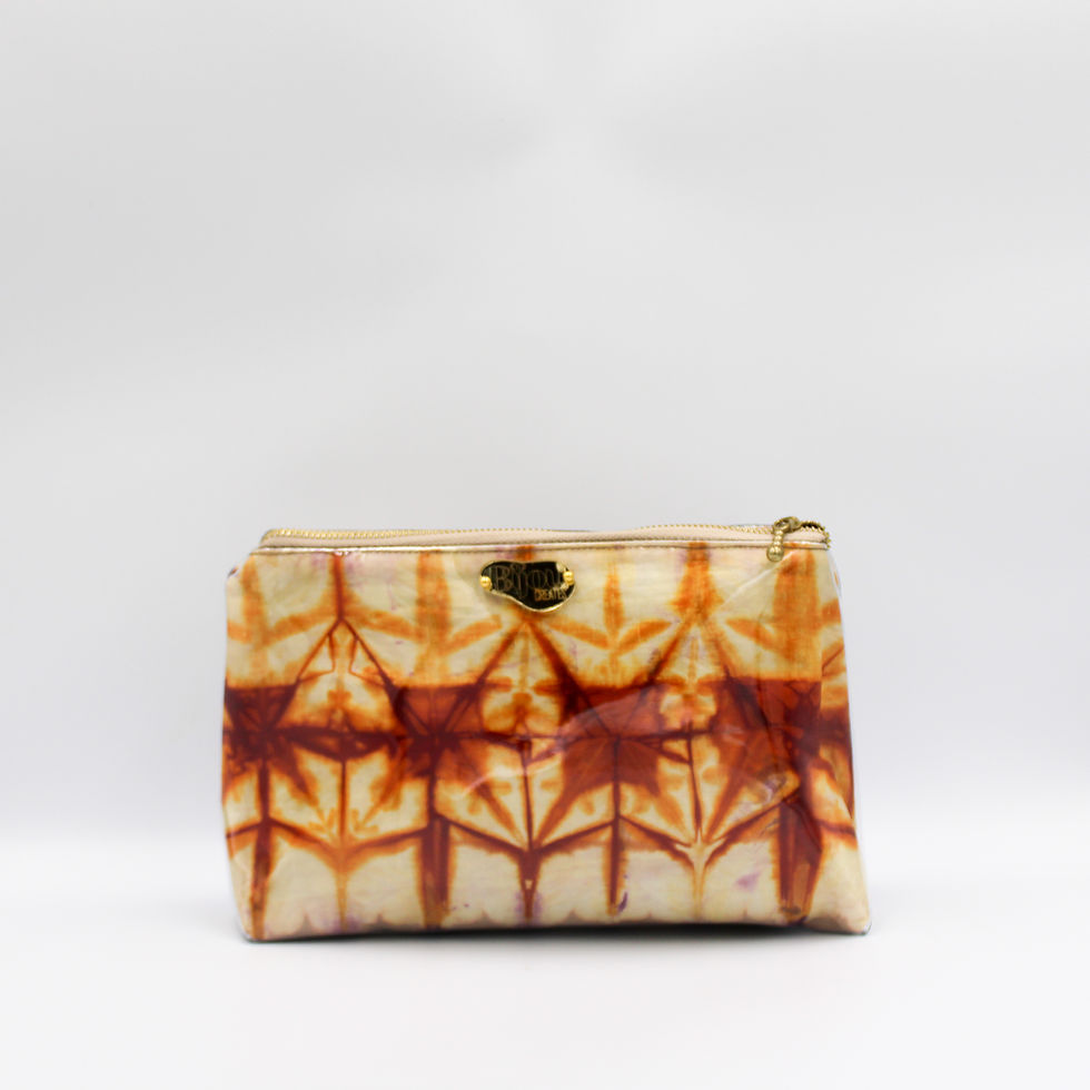 Thumbnail: Medium Natural Embers cosmetic pouch by BijouCREATES in earthy abstract print with structured zip-top design.