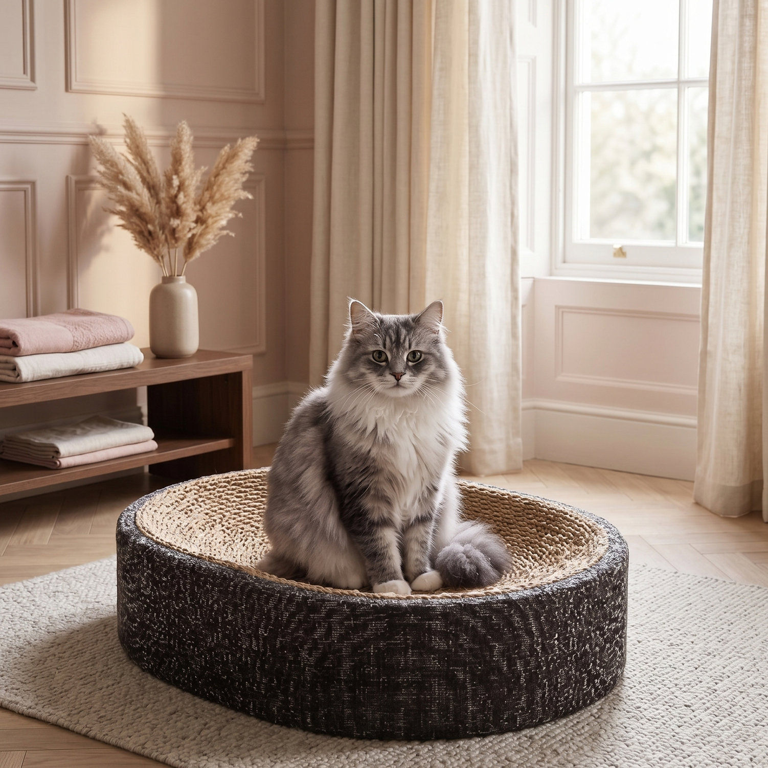 2-in-1 Oval Cat Scratcher Bed & Lounge Bowl