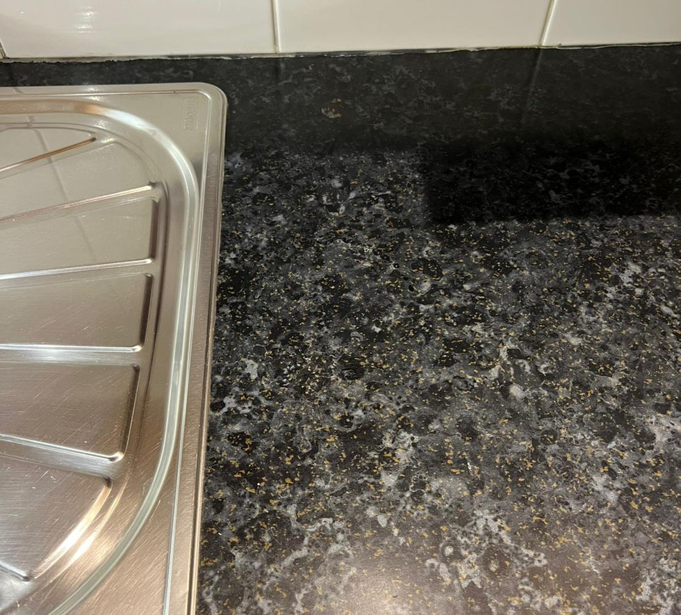 Repaired laminate kitchen worktop after restoration in London