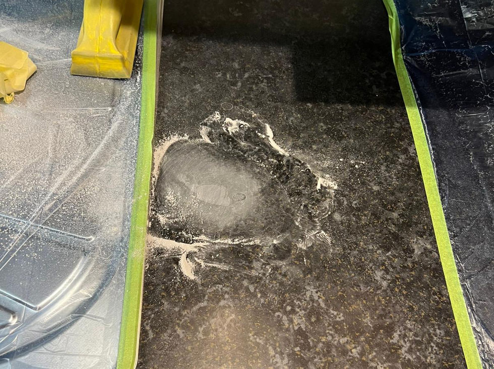Laminate kitchen worktop repair process in London during restoration