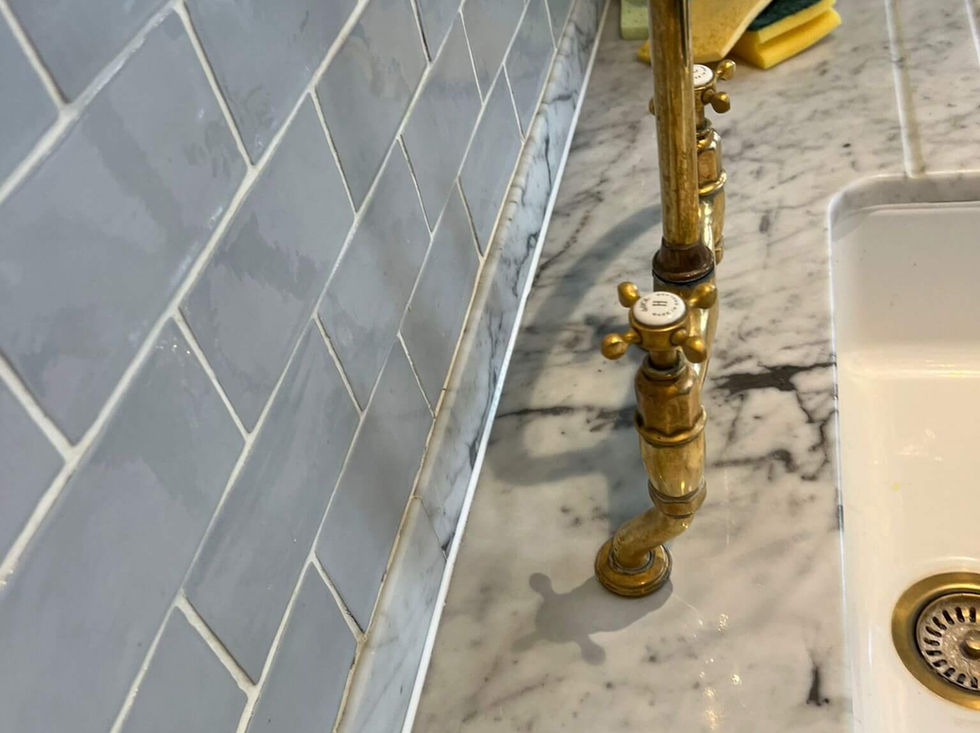 repaired marble worktop crack blended near tap base