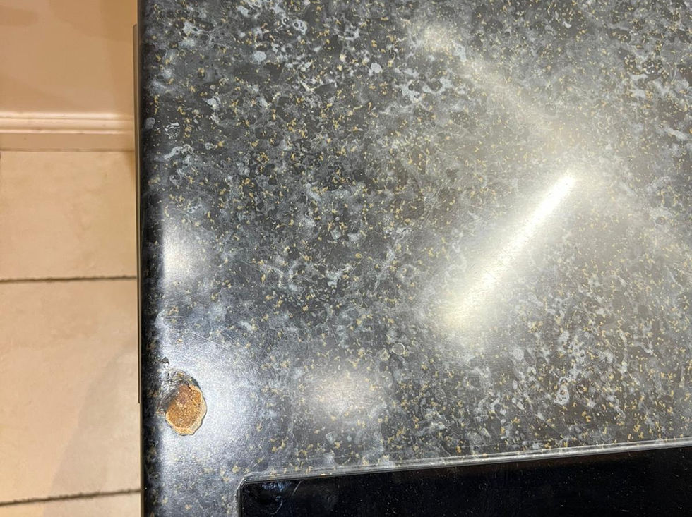 Chipped laminate kitchen worktop before repair London