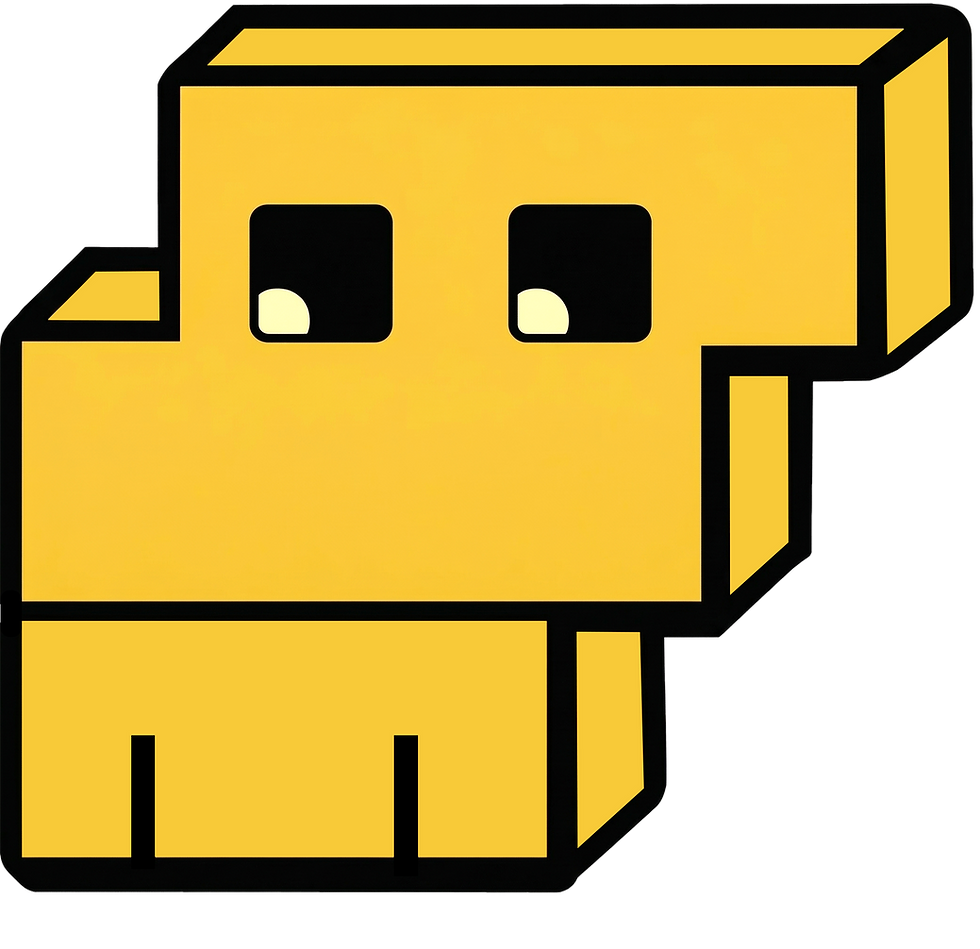 Yellow blocky creature with black eyes