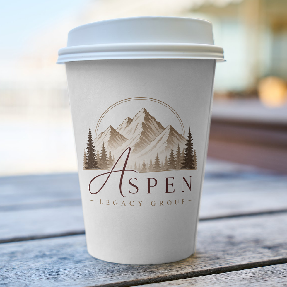 A coffee cup with the Aspen Legacy Group logo