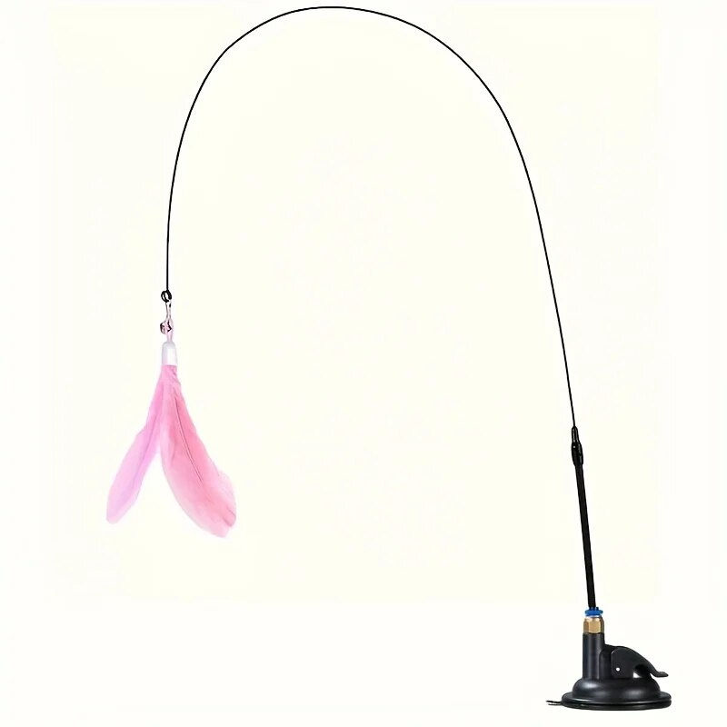 Thumbnail: Interactive Cat Teaser Wand | Feather & Bell Toy with Suction Cup Pole