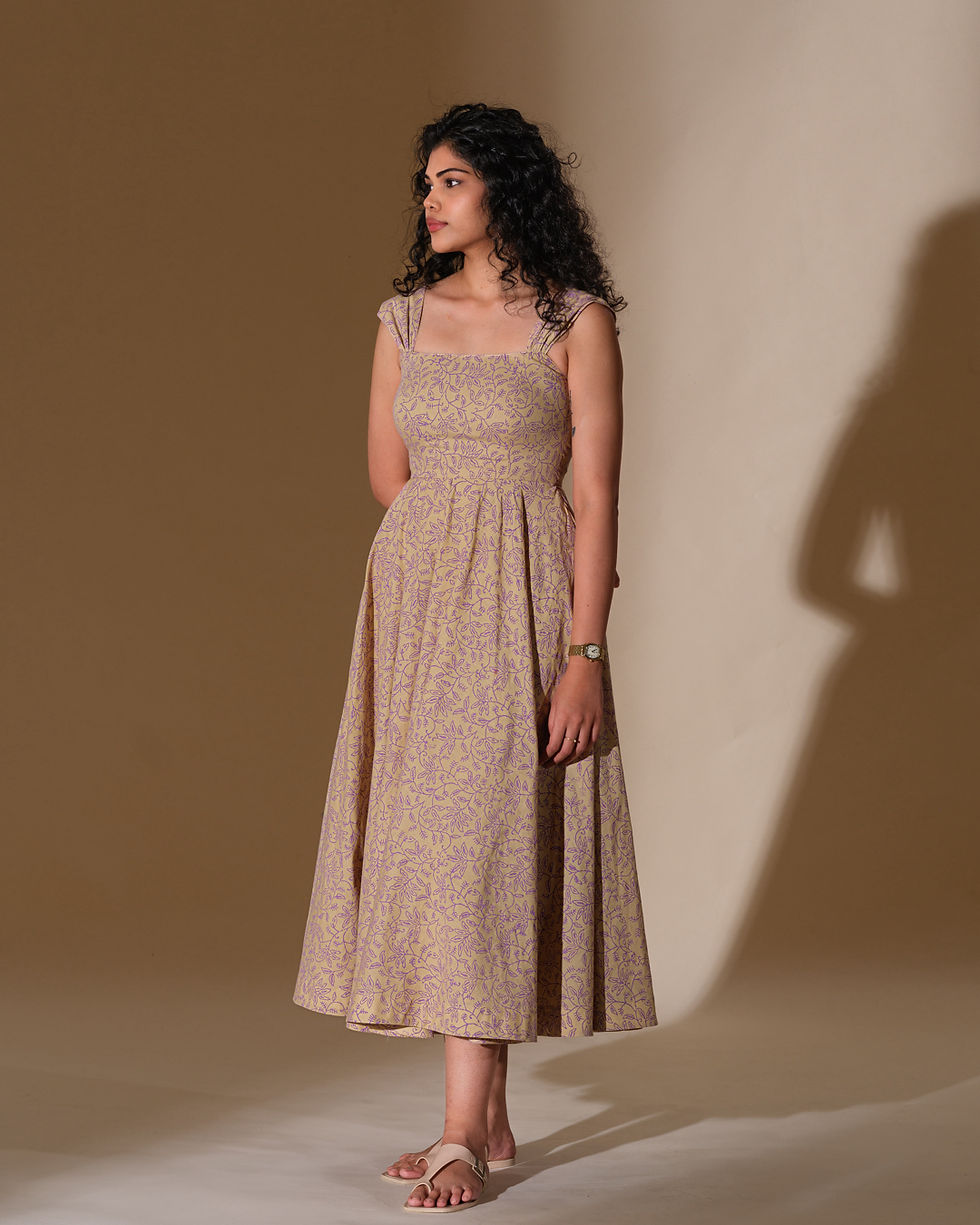 Thumbnail: Beige and lilac floral printed dress