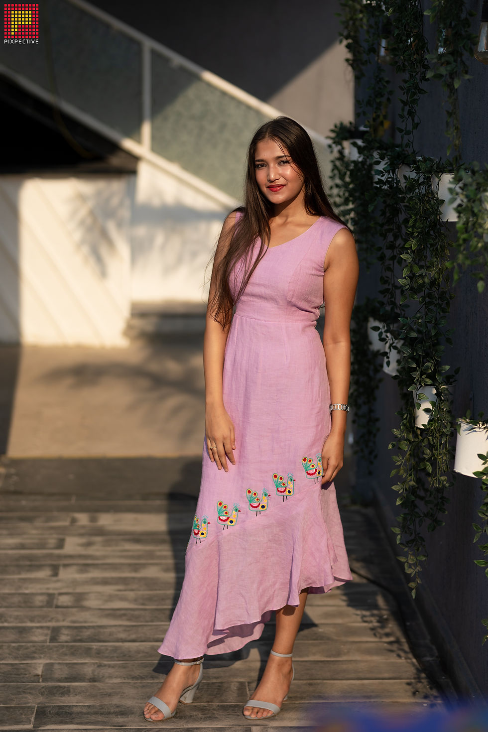 Abstract Peacock Embroidered Dress