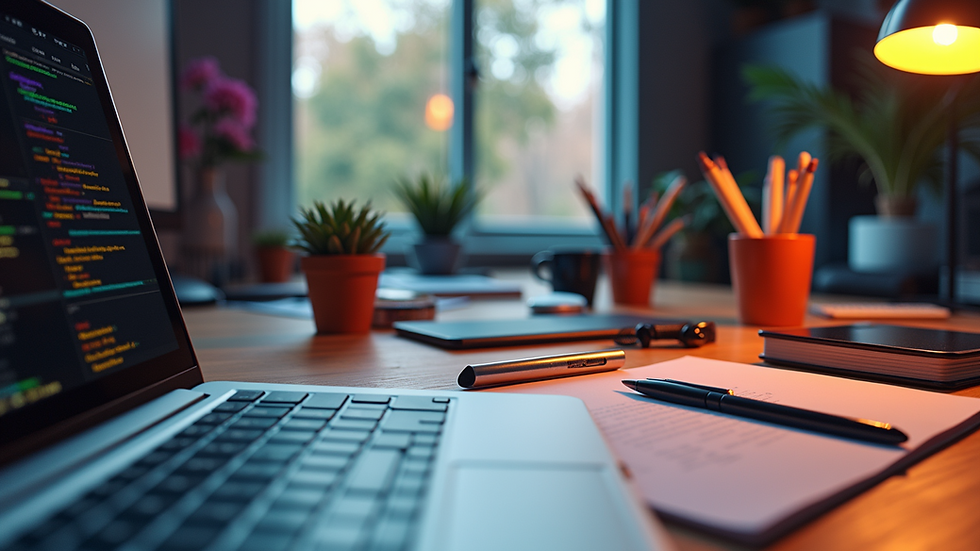 Close-up view of a creative workspace with design tools