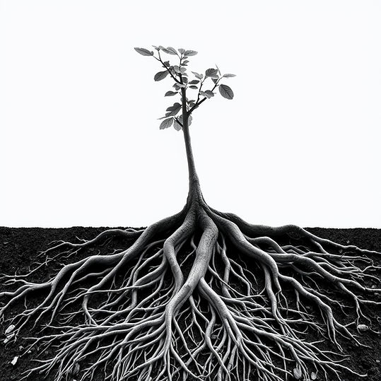 I want a black and white photo of a tree starting to grow out of the ground and while seei