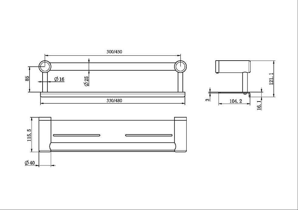 Thumbnail: MECCA CARE 25MM GRAB RAIL WITH SHELF 300MM BRUSHED GOLD
