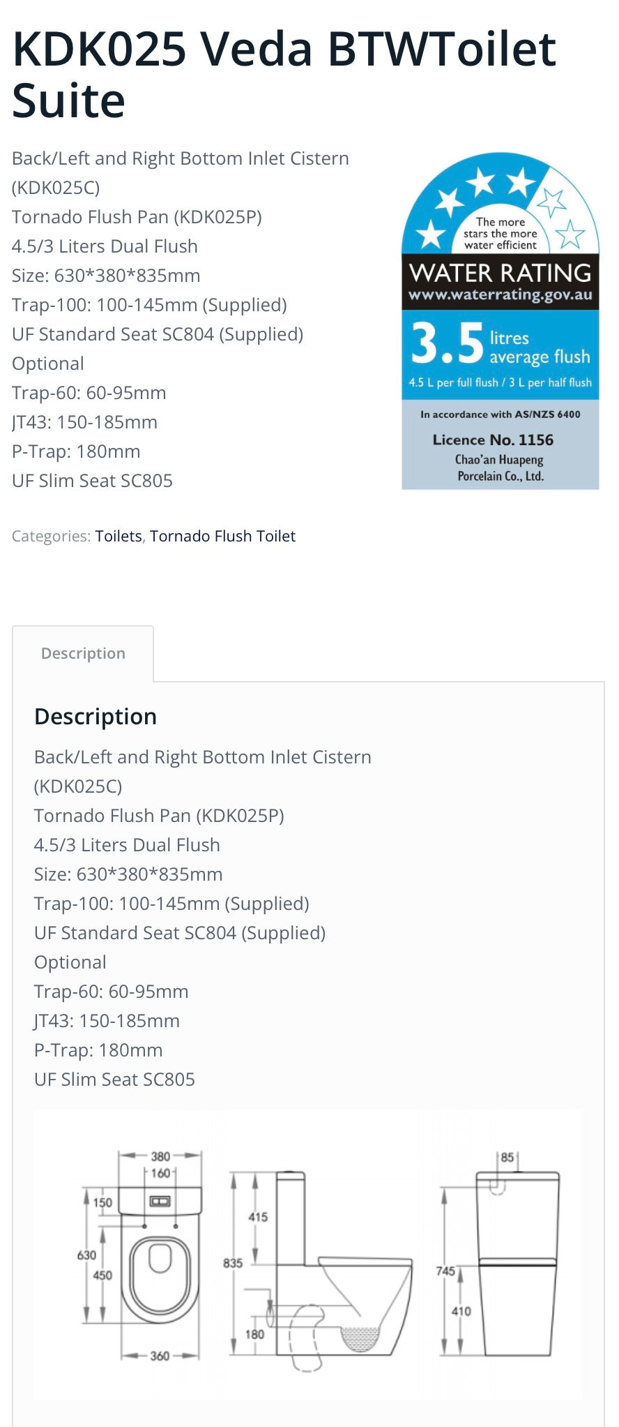 Thumbnail: KDK025 Tornado Flush Toilet Suite  #9