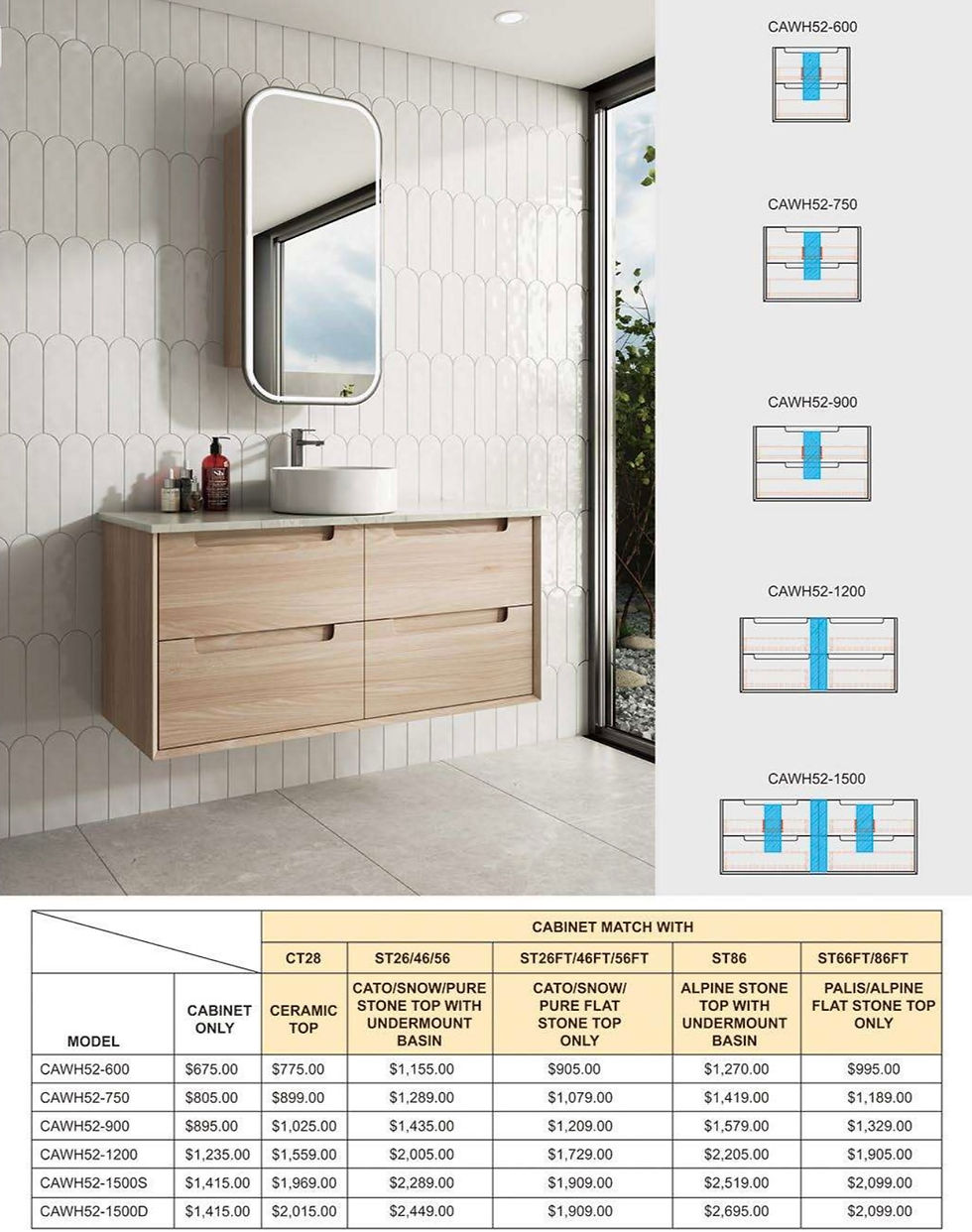 Thumbnail: AULIC - AINSLEY - CAWH52-1500D Vanity Including Double Stone Top #309