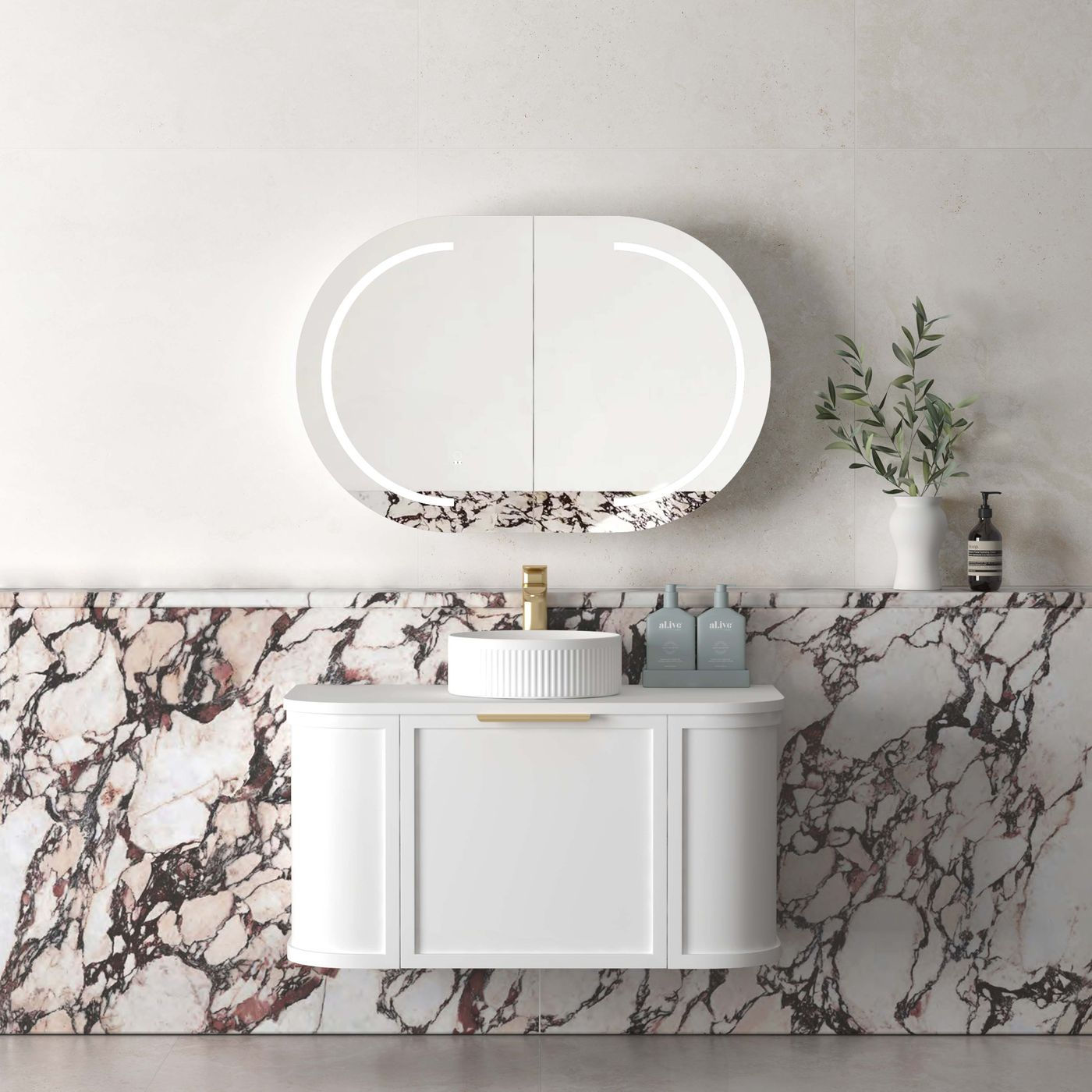 HAMPSHIRE 900MM SATIN WHITE WALL HUNG CURVE VANITY  BOH900W #359