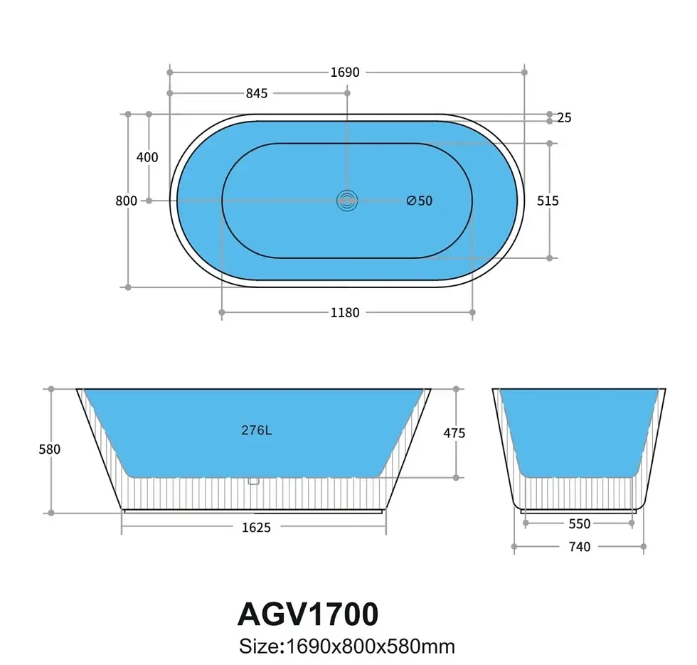 Thumbnail: KDK-AGV1700MW - Matte White Freestanding Bath #69