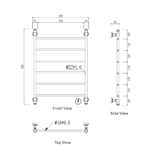 Thumbnail: Modern National - MED6080-6BM – Medoc 6 Bar Heated Towel Rail #33