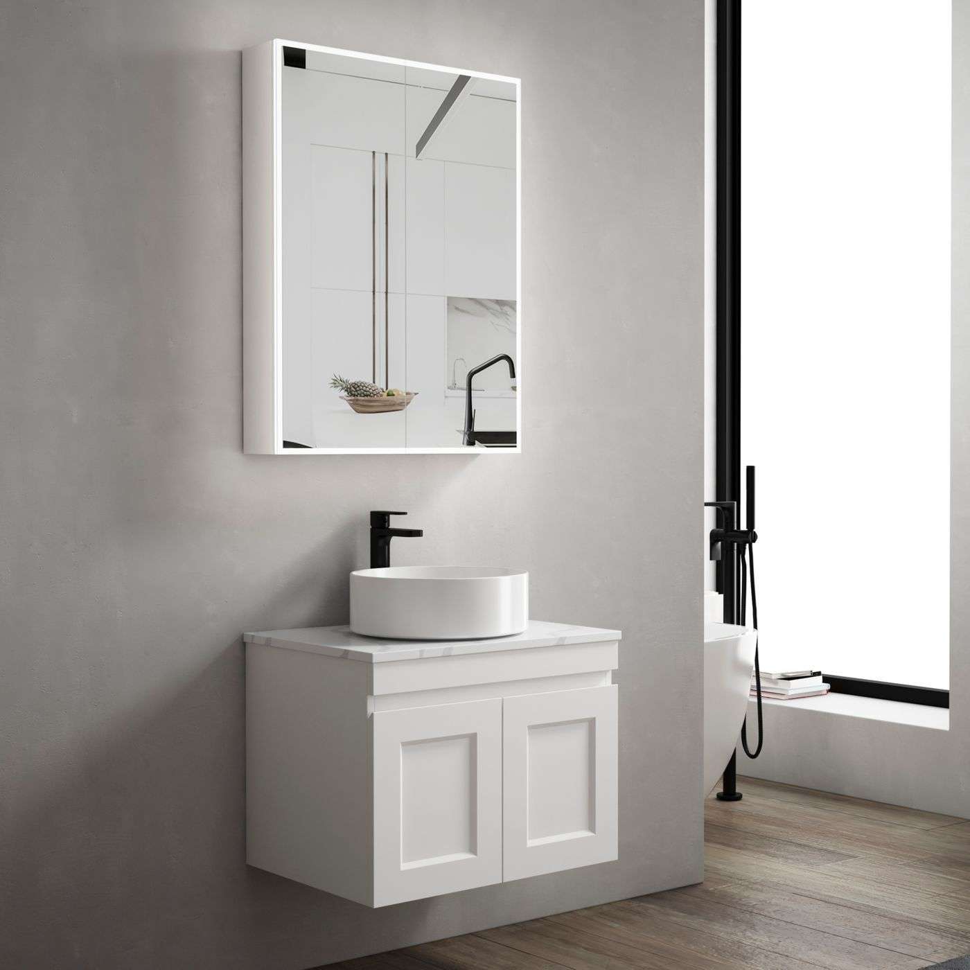 Otti - PSV600 - Moonlight LED Shaving Cab Solid Stone Edge 600mm x 650mm #54