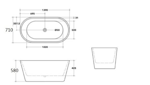 Thumbnail: KDK - KBT-3 - 1400 - Gloss White Freestanding Bath  #8