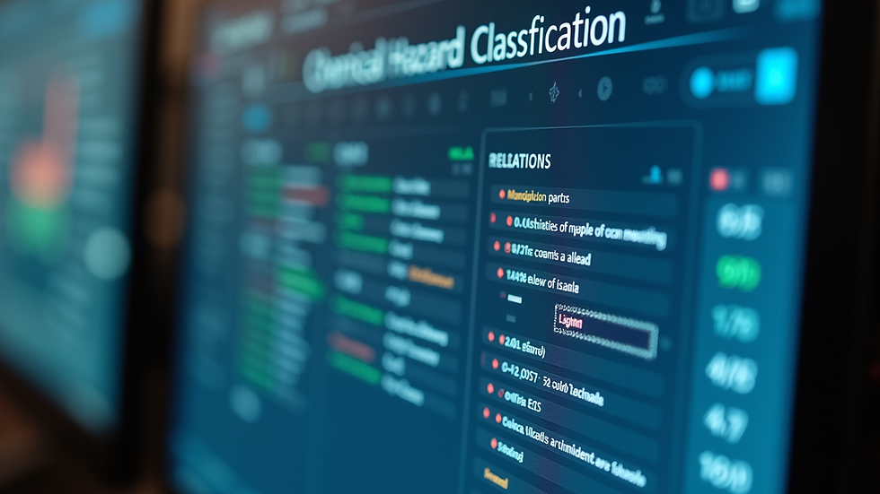 Close-up view of a computer screen displaying chemical hazard classifications