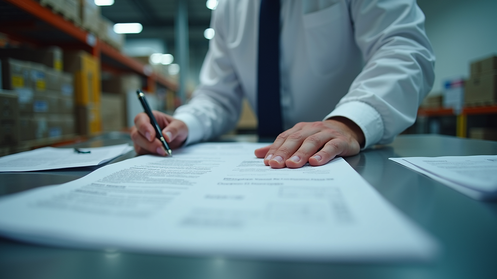 Eye-level view of a professional reviewing chemical safety documents