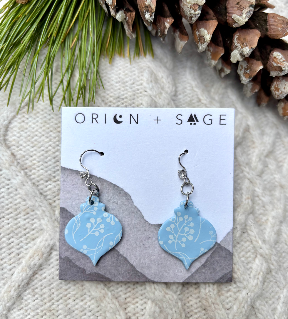 Light blue ornament with sterling silver hooks