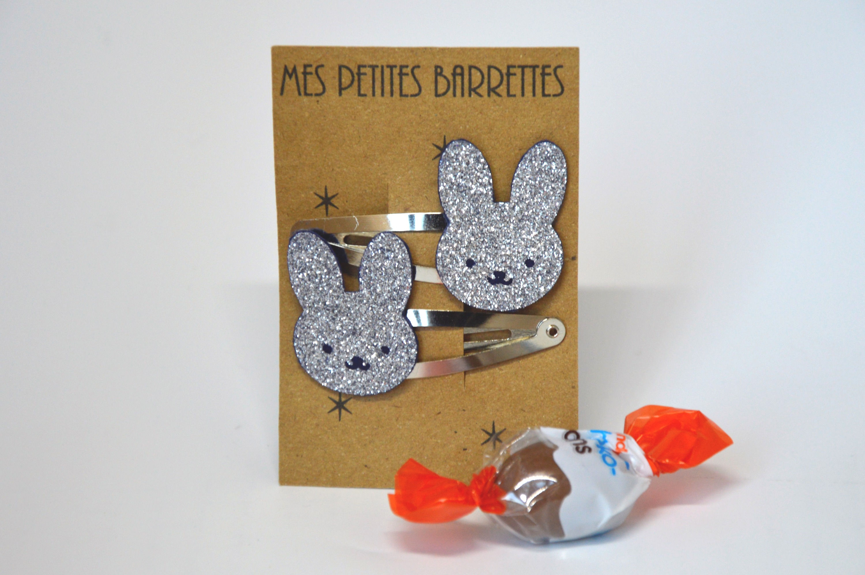 Barrettes cheveux lapin argent