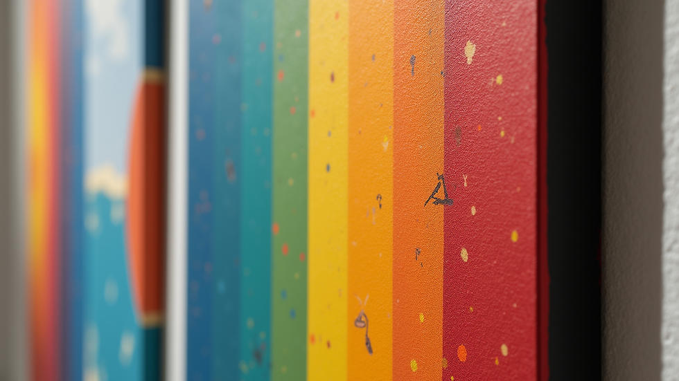 Close-up view of a vibrant painting by Angelo Aisol