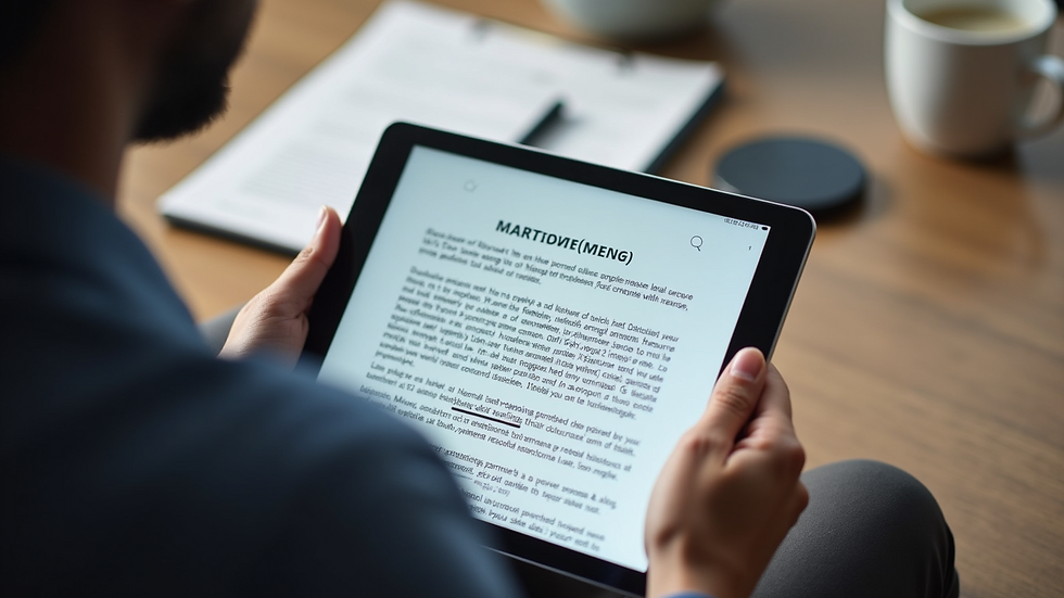 High angle view of a person using a tablet to browse legal document templates