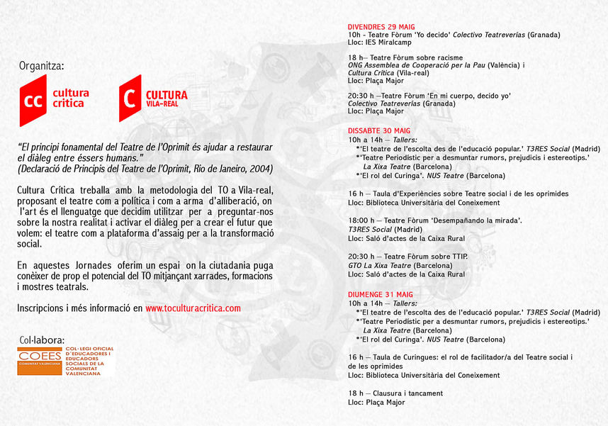 Programa II Jornades de teatre de l'Oprimit.
