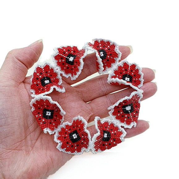Red Poppy Mobile Bangle - Silver