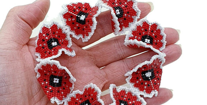 Red Poppy Mobile Bangle - Silver