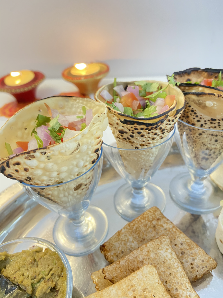 masala papad cones for Diwali snack or appetiizer