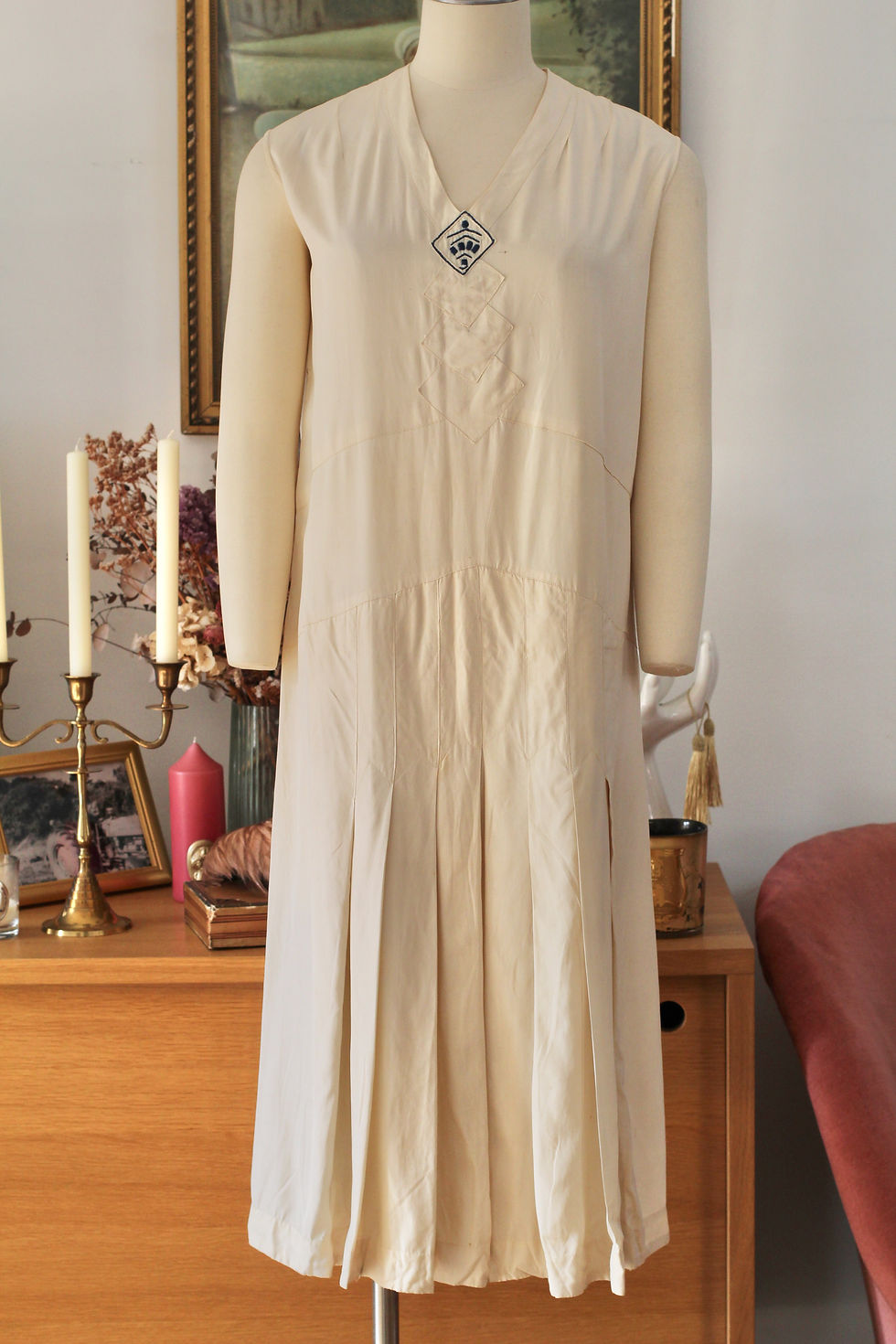 Thumbnail: Rare ! Robe en soie des années 20 - T.XS/S - Art Déco