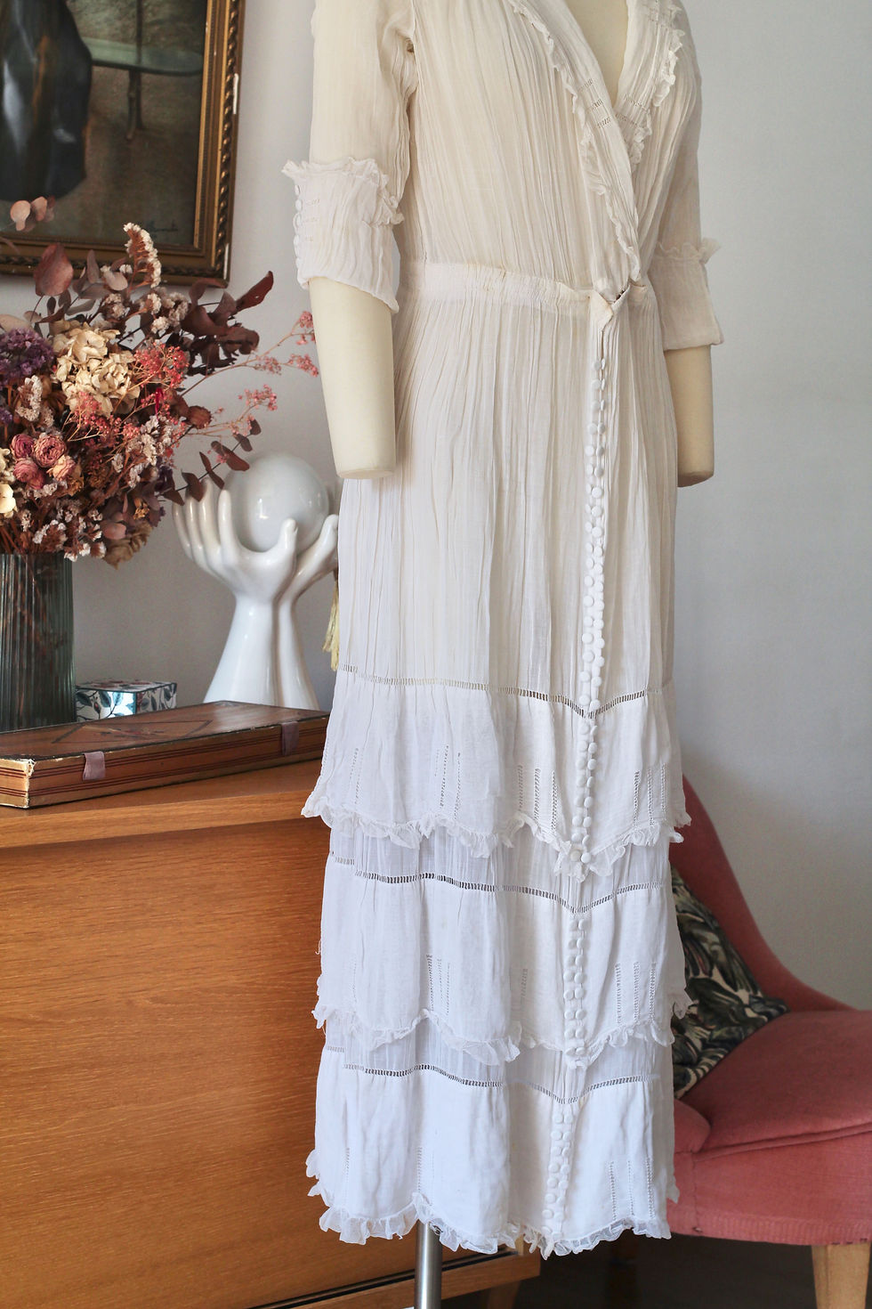 Miniature : Robe antique en coton c.1910 - T.XS/S