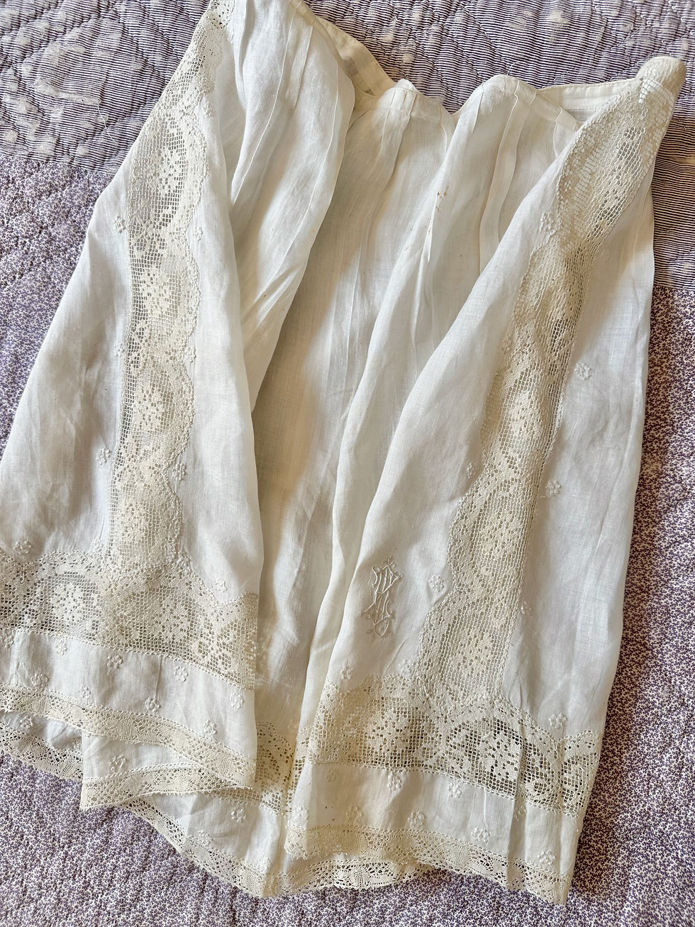 Miniature : Bloomer antique brodé avec dentelle c.1900/1910 - T.S/M/L