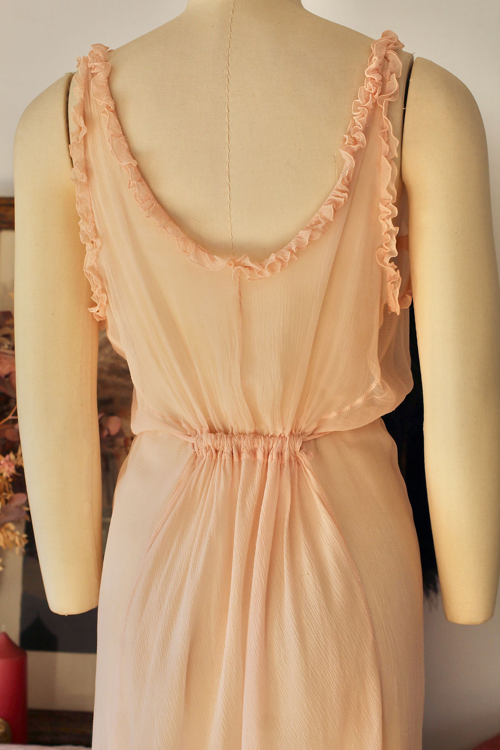 Miniature : Robe / Nuisette longue en mousseline de soie & broderies c.1930 - T.M/XL