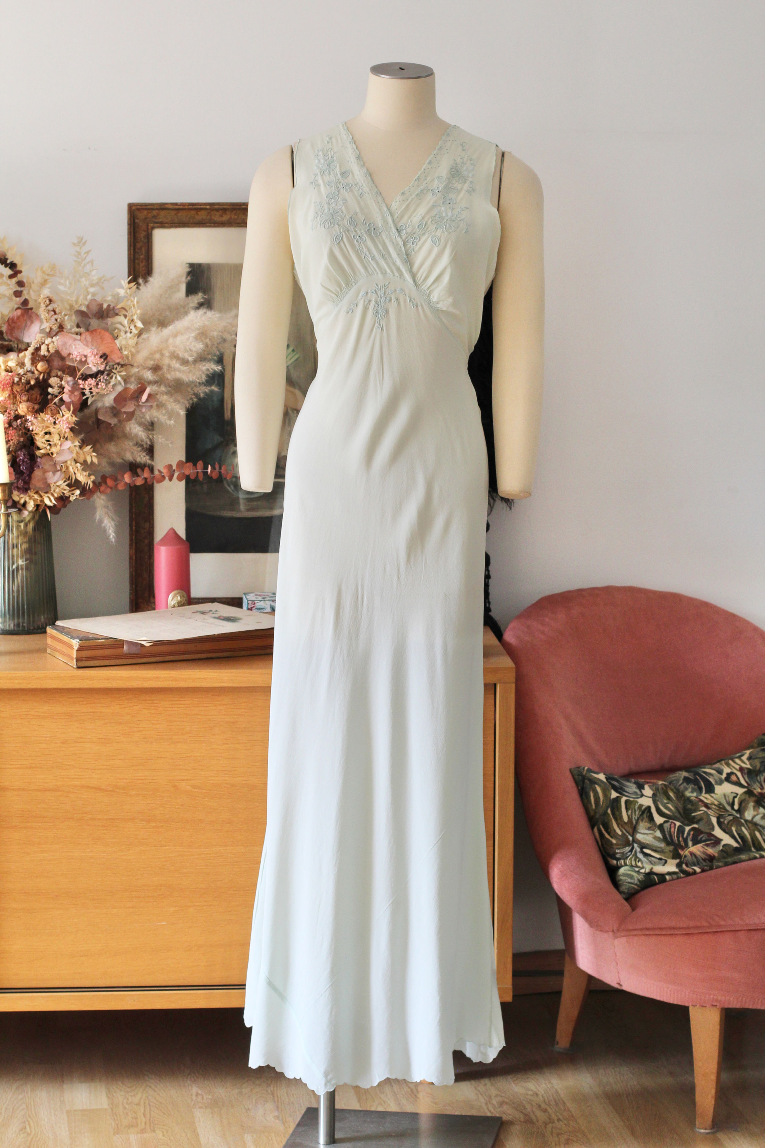 Robe nuisette en soie vert d'eau c.1930 - T.XS/L