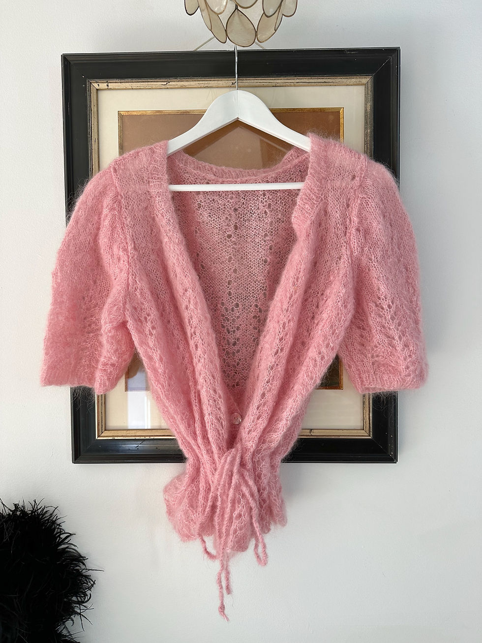 Miniature : Gilet liseuse en laine rose - Maille tricotée main