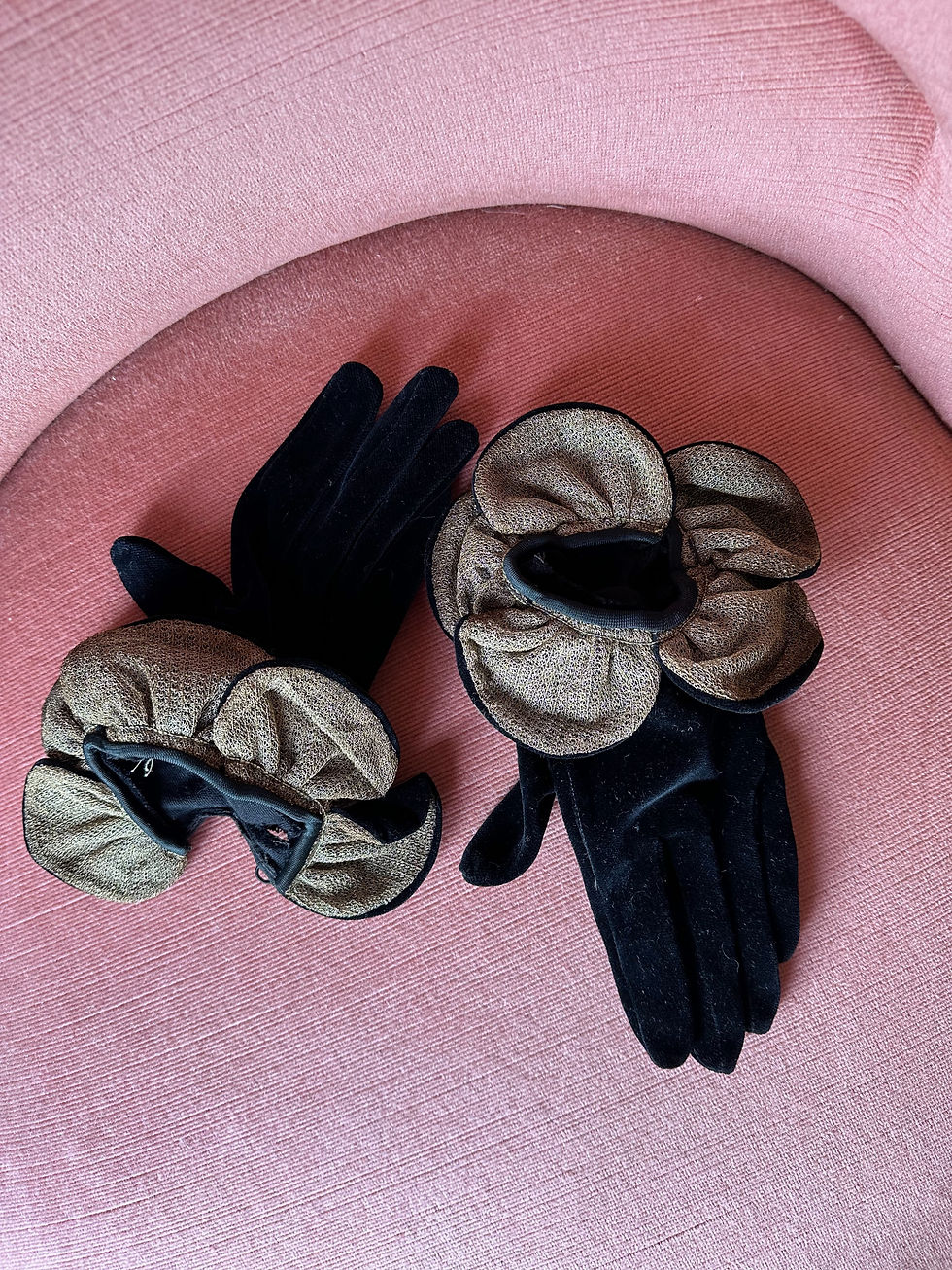 Miniature : Gants fleurs velours noir Art Déco