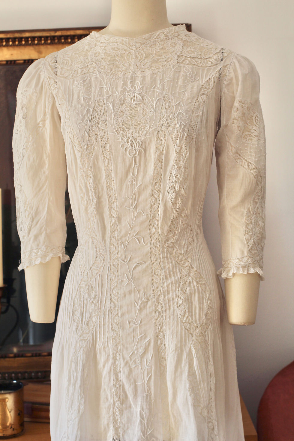 Miniature : Robe d'été 1910 - Coton, dentelle de Valenciennes et broderies main