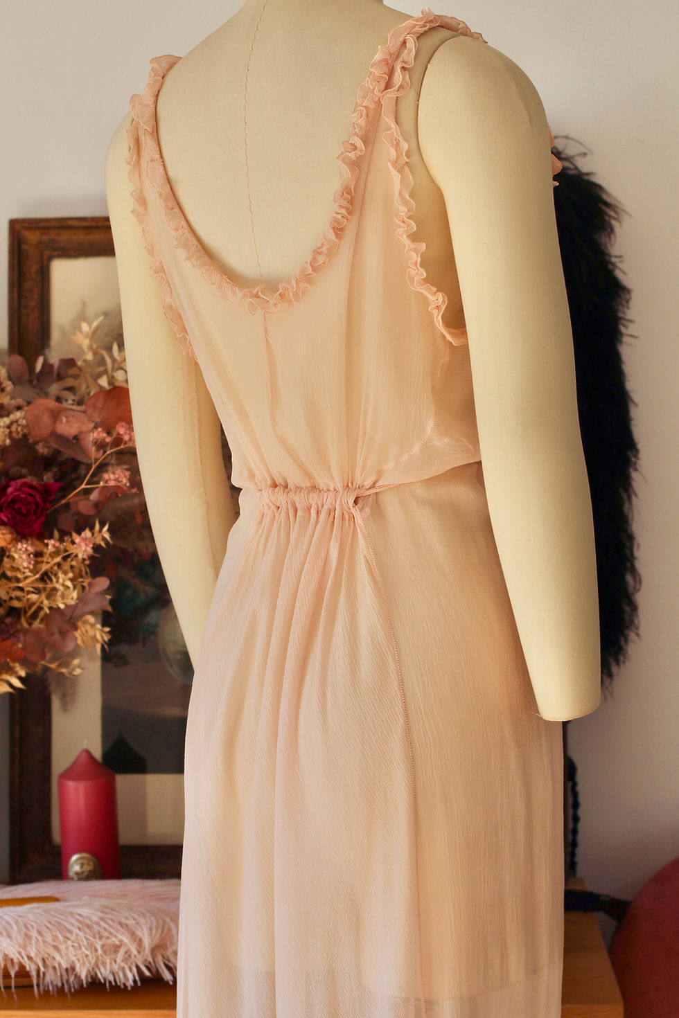 Thumbnail: Robe / Nuisette longue en mousseline de soie & broderies c.1930 - T.M/XL