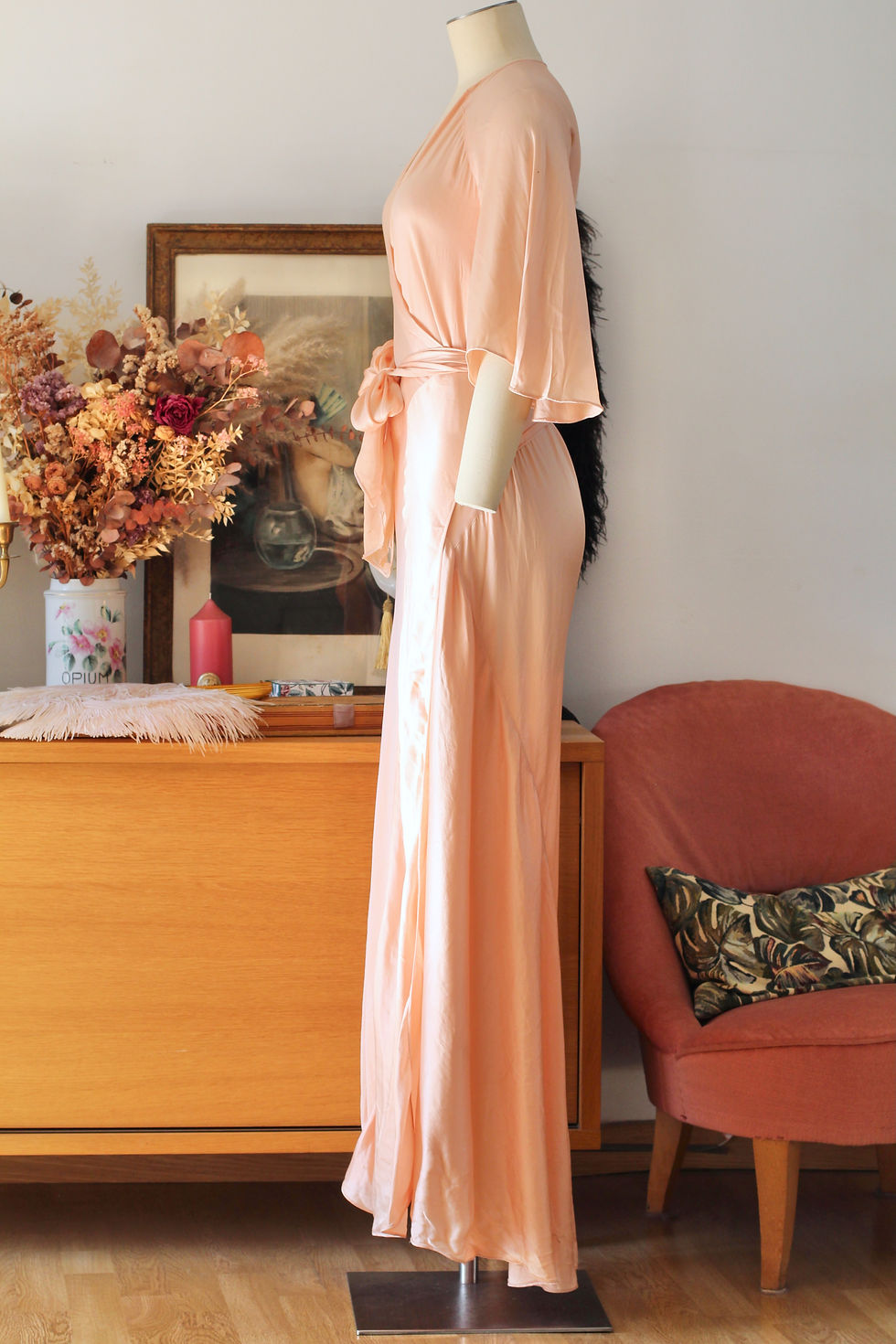 Miniature : Robe / Déshabillé en satin de soie c. 1930 - T.XS/S