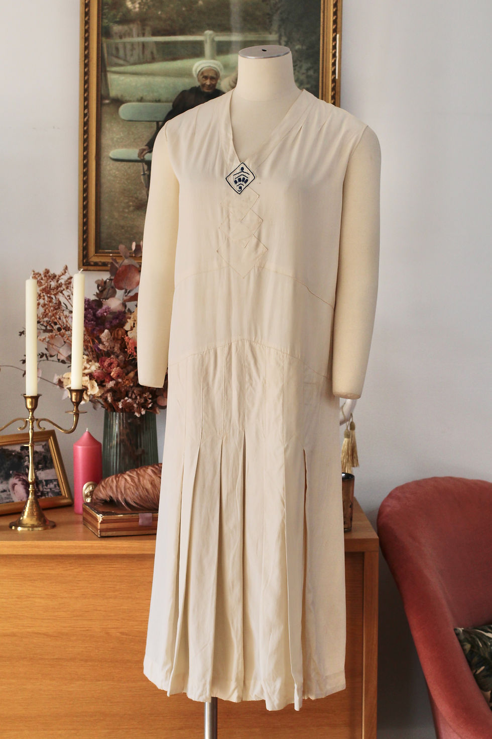 Thumbnail: Rare ! Robe en soie des années 20 - T.XS/S - Art Déco